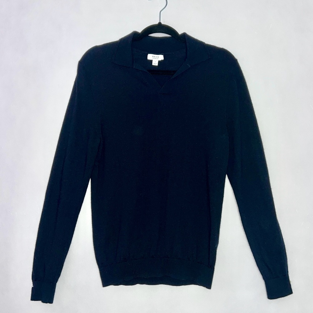 REISS Men's Dark Navy Milburn Merino Wool
Henley Pullover‎ Sweater Sz S